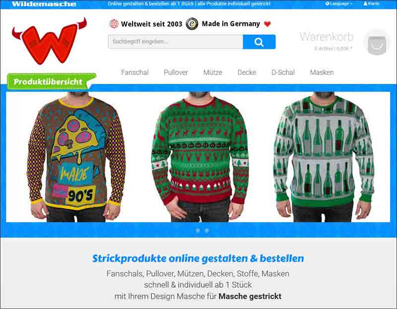 Fanschals, Weihnachtspullover & mehr online gestalten - wildemasche Germany