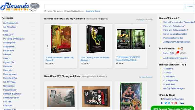 Filmundo Film-Auktionen: Filme Blu-ray DVDs Videos kaufen und verkaufen