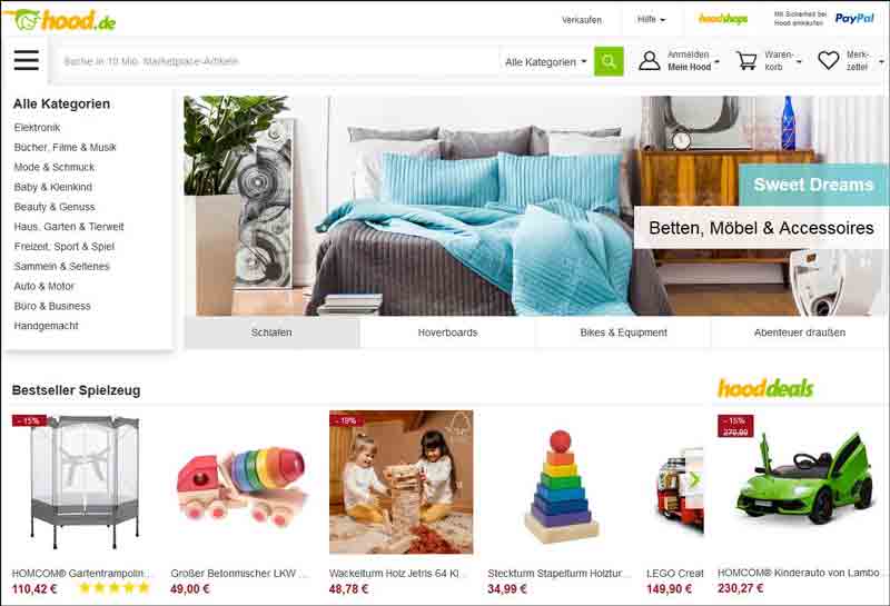 Hood.de is Germany's largest online sales platform that brings together several shops