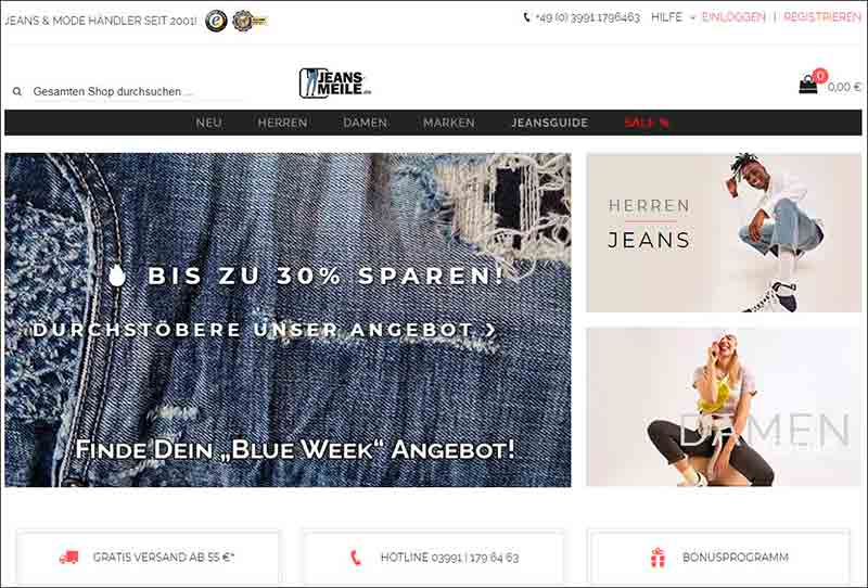 Jeans, Hosen und Mode Online Shop jeans-meile