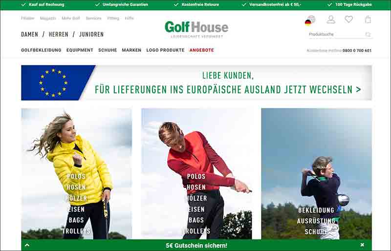 Golf House - Golfshop Golfbekleidung, Golfschuhe, Golfschlager und Golfballe