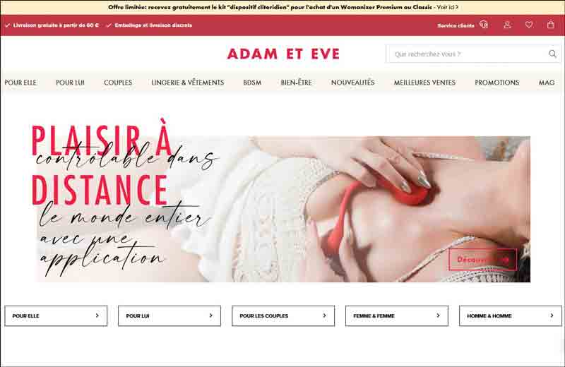 Adam et Eve France - la Boutique en ligne de lingerie, mode et toys