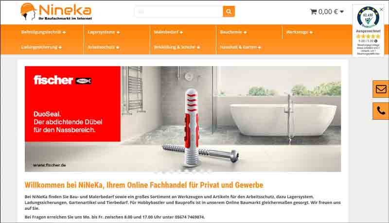 NiNeKa Baufachmarkt im Internet. Fachmarkt fuer Profis, Online Fachhandel fuer Privat und Gewerbe in Germany