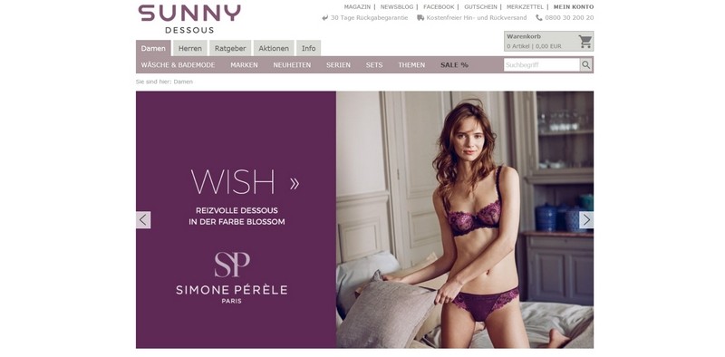 Large collections of underwear in the German online store Sunny-dessous