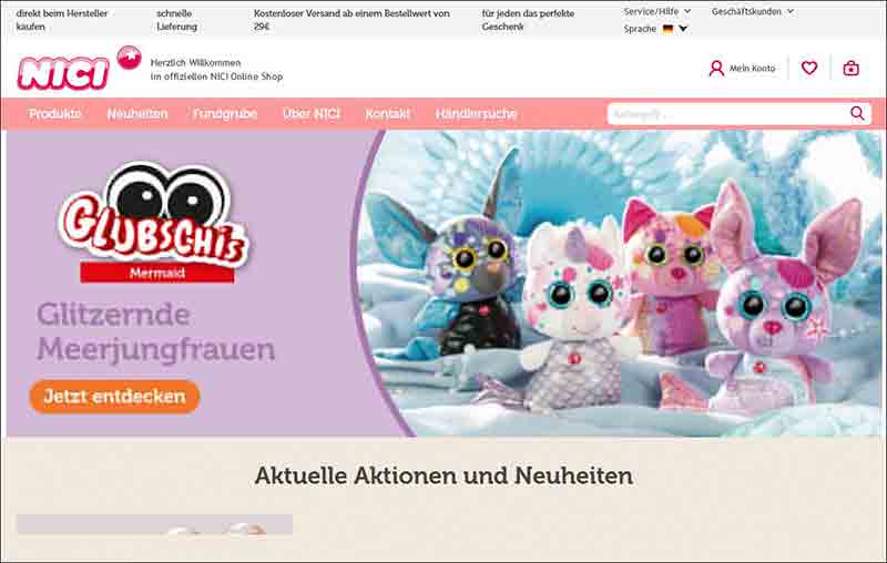 NICI Online-shop Kuscheltiere, Geschenkartikel - NICI Onlineshop Germany
