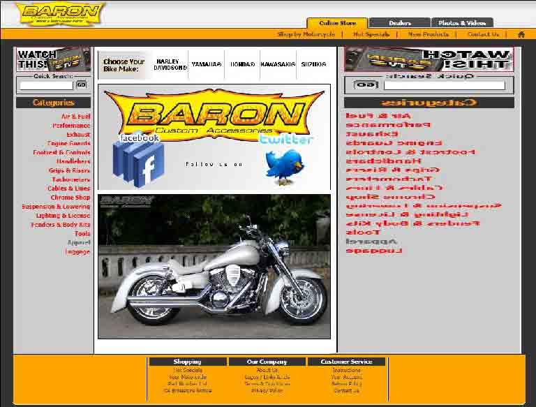 Motorcycle parts and motorcycle accessories for your Yamaha, Honda, Kawasaki, Suzuki, or Harley Davidson by Baron Custom Accessories