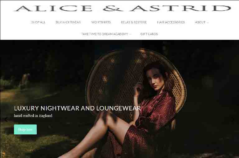 Alice & Astrid luxury nightwear and lifestyle brand, made in England