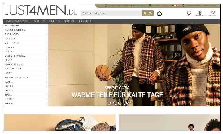 Just4men Online-Shop - fuer Markenkleidung und Maennermode