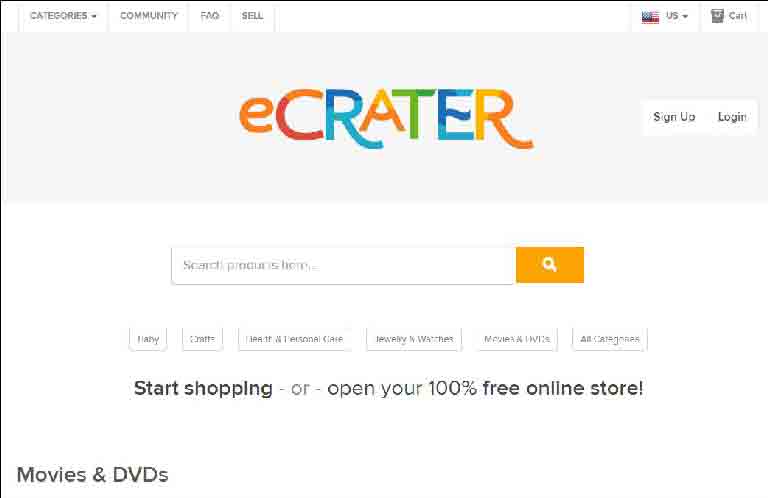 eCRATER online marketplace, get a free online store